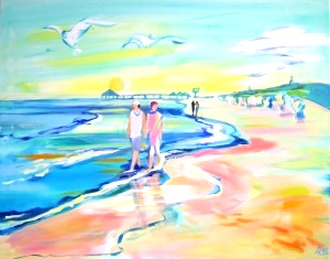 Spaziergnger am Heringsdorfer Strand, 2016, Acryl/LW